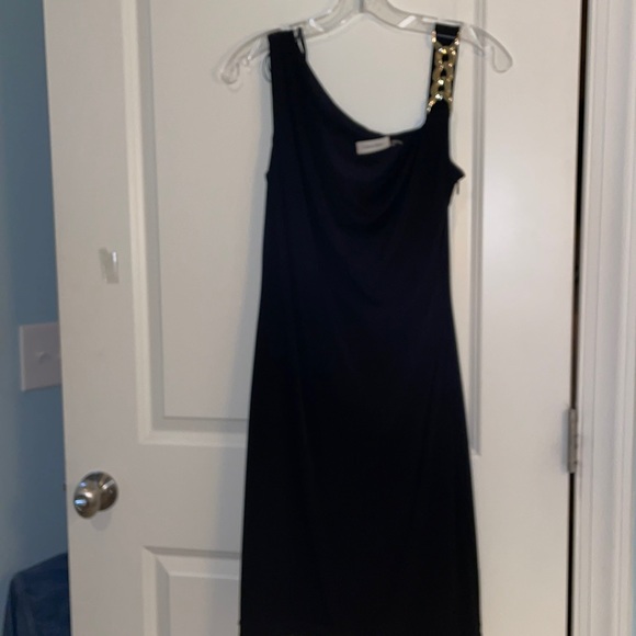 Calvin Klein little black dress with gold embellished shoulder. - Picture 2 of 2